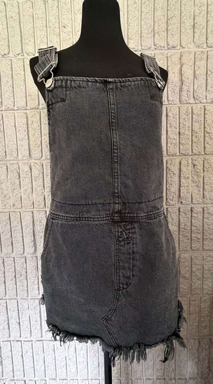 725 Free People Denim Overall Mini Dress Size 8 Black